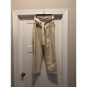 Bagatelle Women’s Faux Leather High Paper bag Waist Pant Size Large Cream Pocket